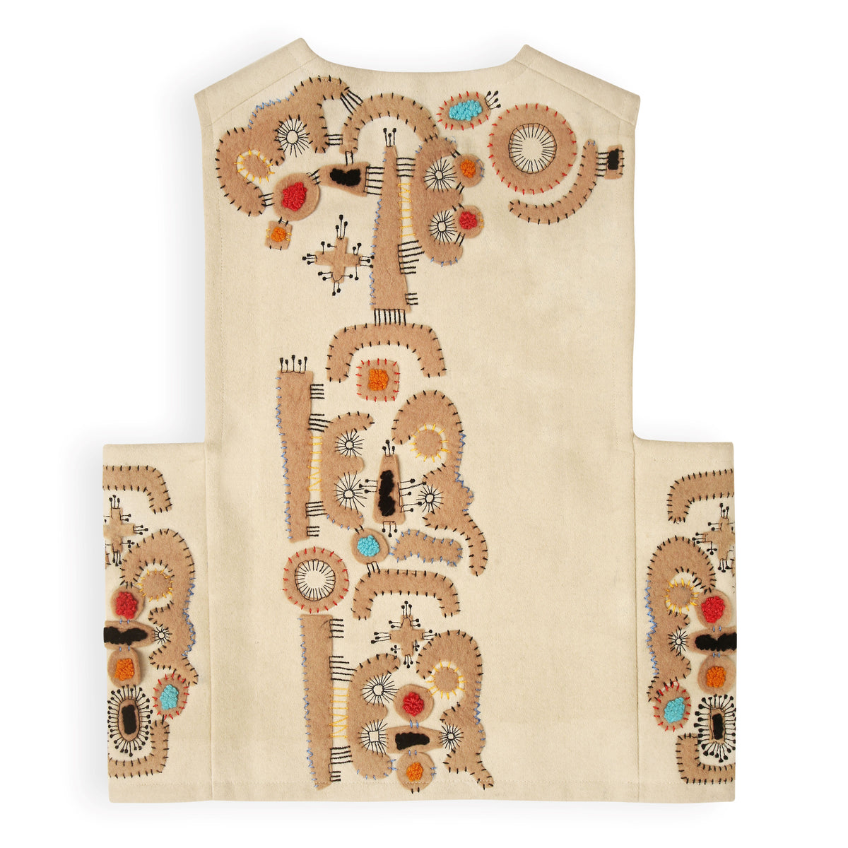 Hand embroidered and applique work Jordan unisex vest in beige & camel