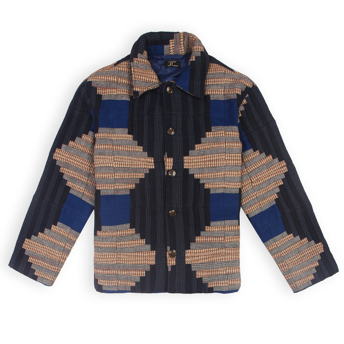 Multicolor wool blended fabric unisex patchwork shirt jacket 
“Jack unisex multicolor wool blend jacket with all-over patchwork”