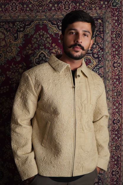 Main: Image of the Drew Unisex Coach 3D Embroidery Jacket in beige, front view Alt texts that 
are accompanied with images like “beige drew coach jacket 3d embroidery design” and “unisex 
beige cotton quilted jacket 3d embroidery” 