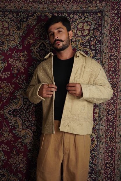 Main: Image of the Drew Unisex Coach 3D Embroidery Jacket in beige, front view Alt texts that 
are accompanied with images like “beige drew coach jacket 3d embroidery design” and “unisex 
beige cotton quilted jacket 3d embroidery” 