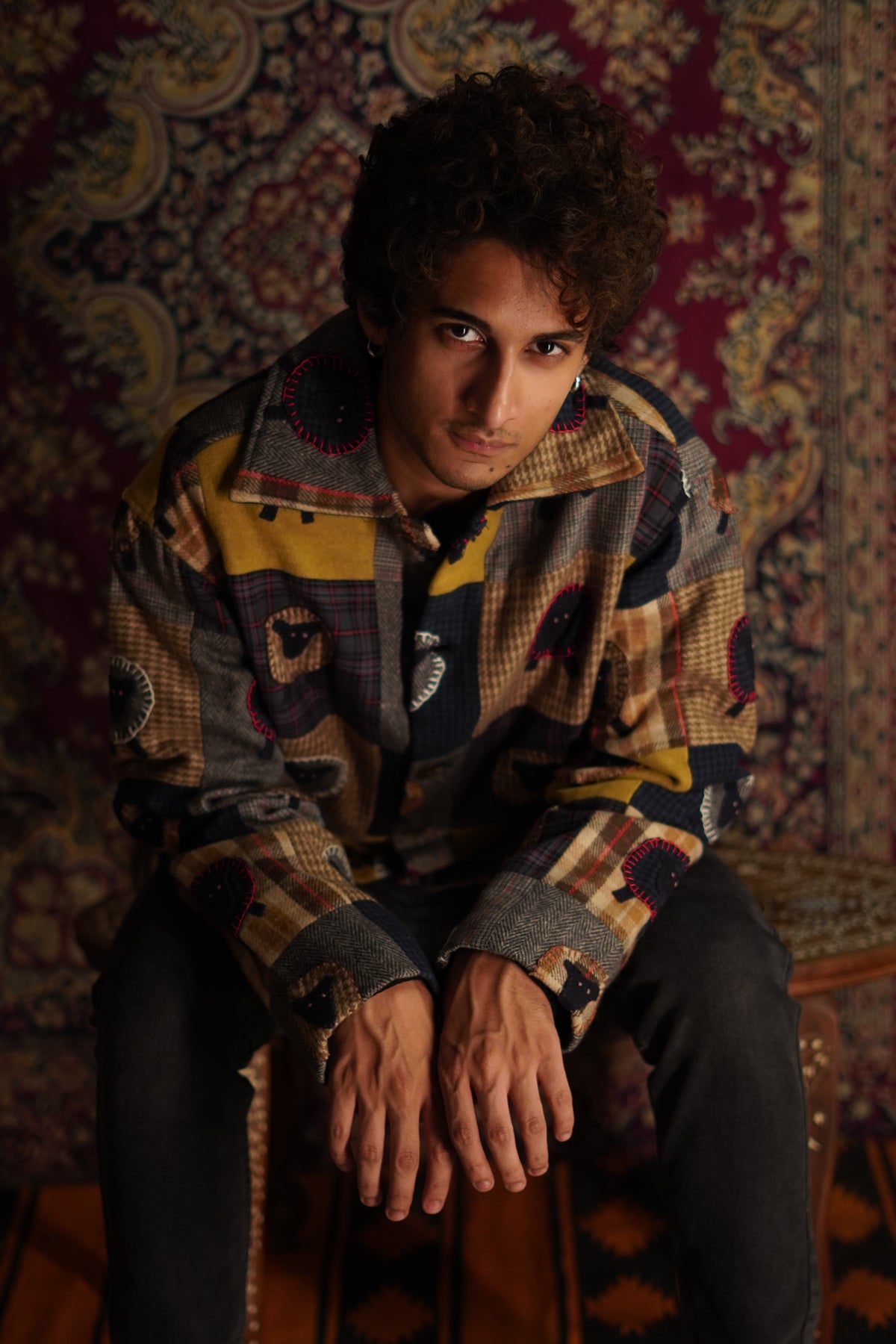 “Marco unisex patchwork also shirt jacket multi with applicate detailing 
“Wool blend appliqué and patchwork jacket for men and women” 
