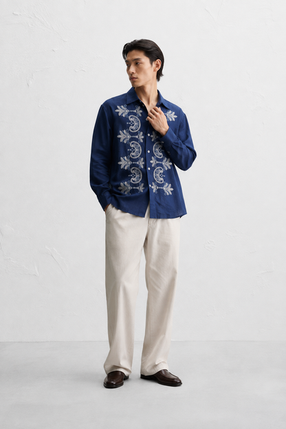 Couching Embroidery Long Sleeve Shirt
