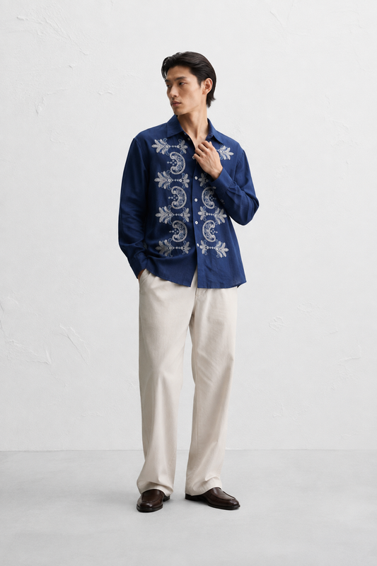 Couching Embroidery Long Sleeve Shirt