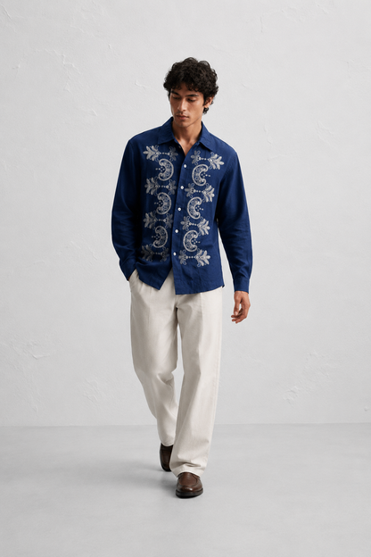Couching Embroidery Long Sleeve Shirt