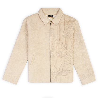 Main: Image of the Drew Unisex Coach 3D Embroidery Jacket in beige, front view Alt texts that 
are accompanied with images like “beige drew coach jacket 3d embroidery design” and “unisex 
beige cotton quilted jacket 3d embroidery” 
