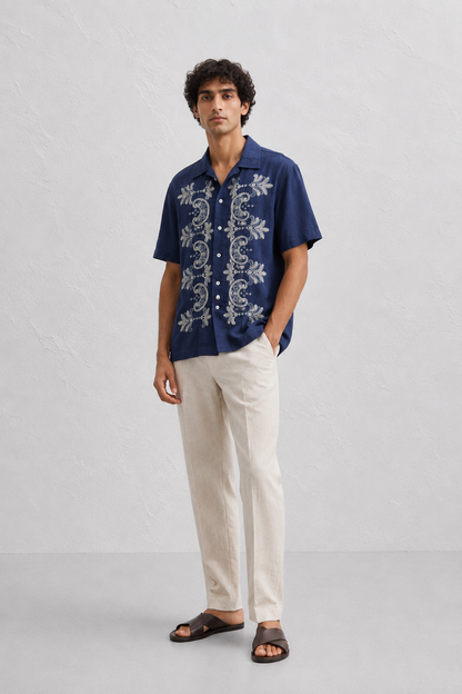 Couching Embroidery Short Sleeve Shirt