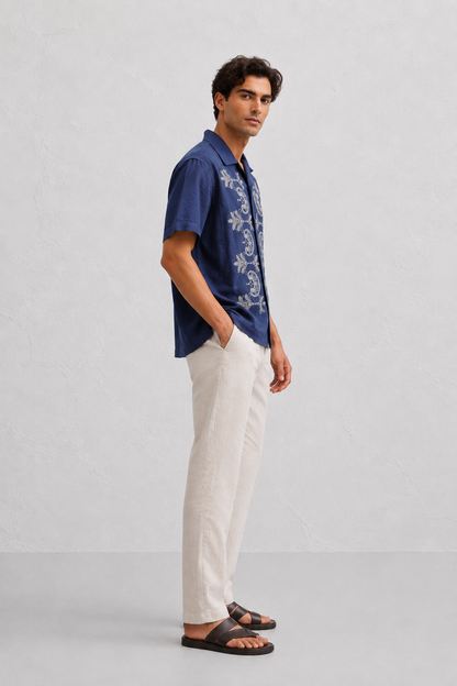 Couching Embroidery Short Sleeve Shirt