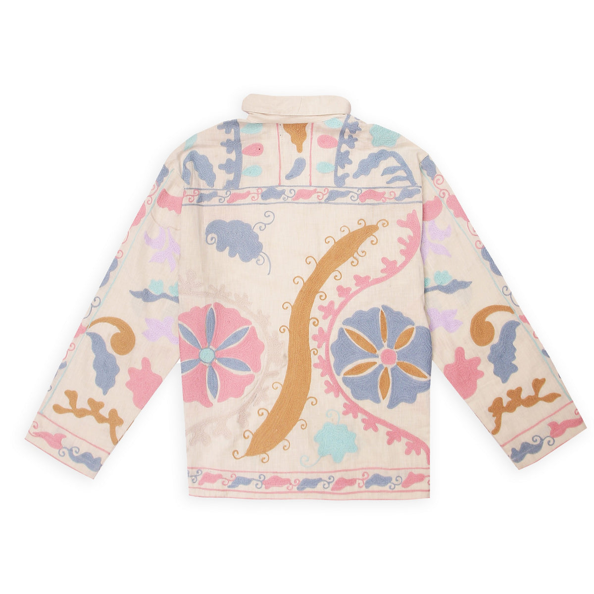 “Organic cotton off-white Suzani motif embroidered shirt” 