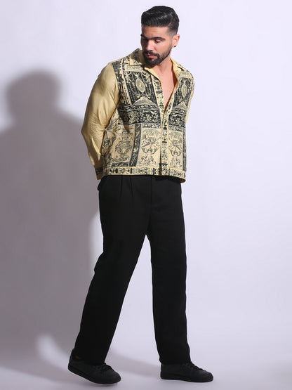 “Men’s 100 percent silk printed vintage-style shirt for statement looks” 